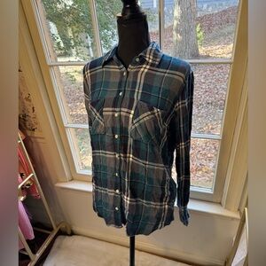 Aeropostale blue and green plaid button up shirt size large